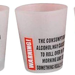 New Set of 4 Alcohol Warning Shot Glasses